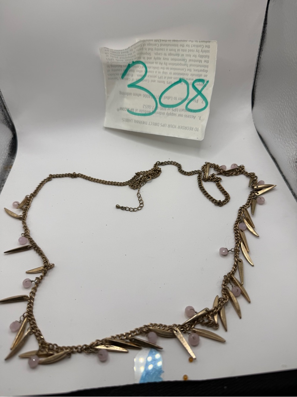 Lia Sophia Gold-Tone Necklace with Pale Pink Beads and Spike Charms